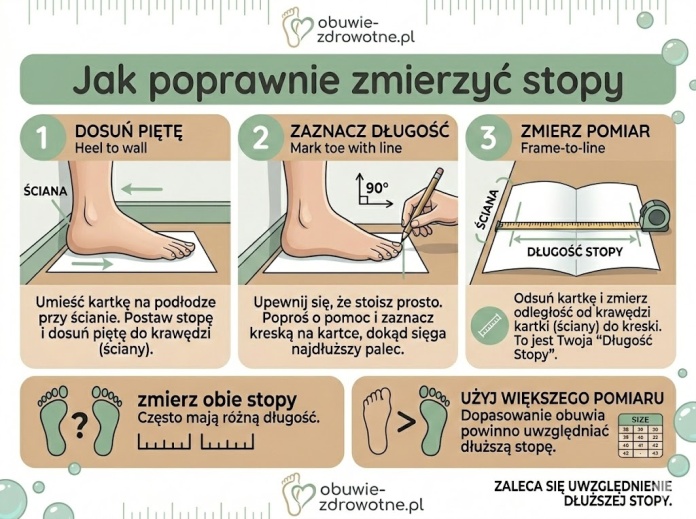Infografika jak poprawnie zmierzyć stopę w sklepie obuwie-zdrowotne.pl